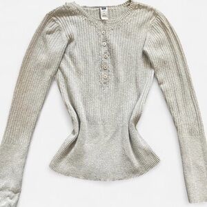 GAP Y2K Inspo Grey Ribbed Cardigan Sequin Wool/Angola Rabbit Hair Sweater Sz S